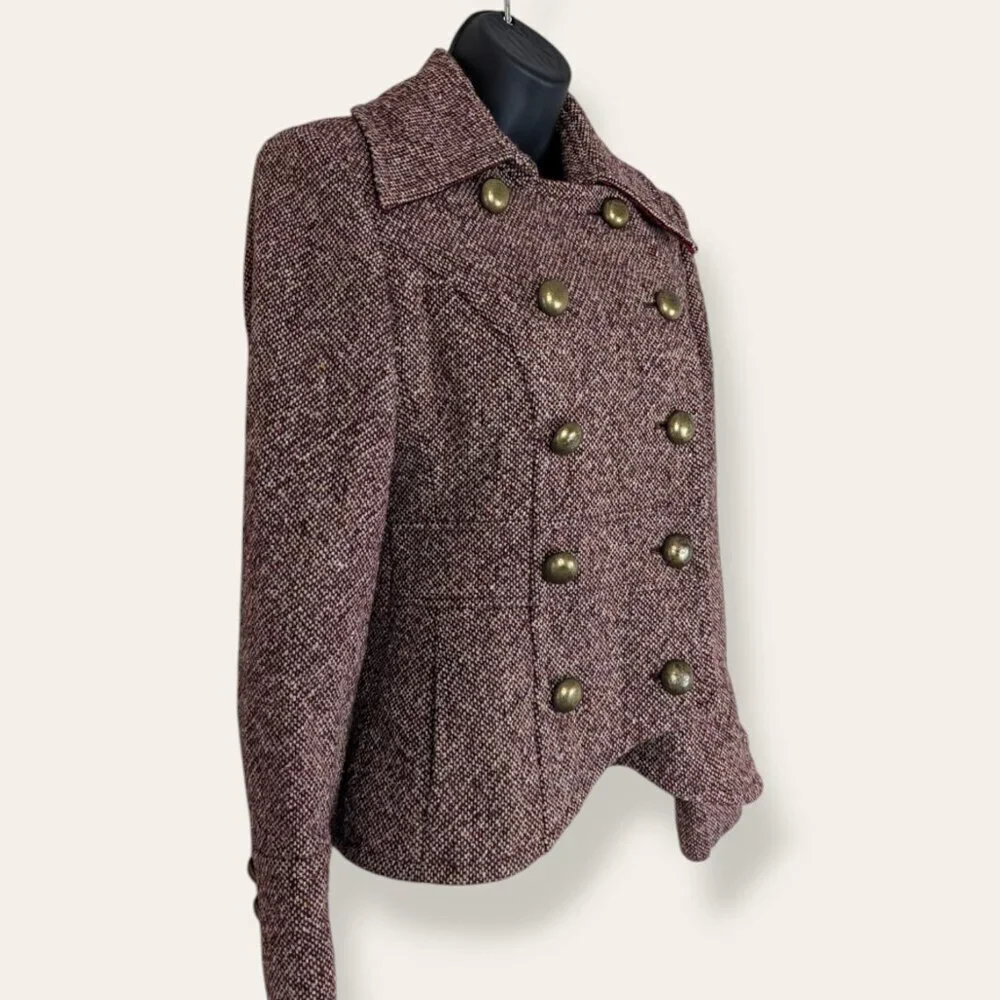 Guess Red Tweed Military-Style Jacket - Picture 7 of 13